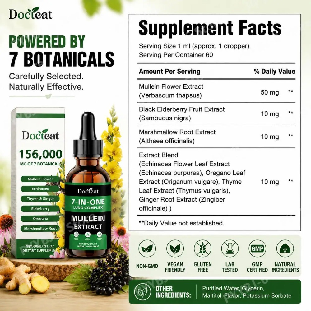 Docteat 7-in-1 Mullein Extract - đánh giá và giá Herbal Wellness Liquid