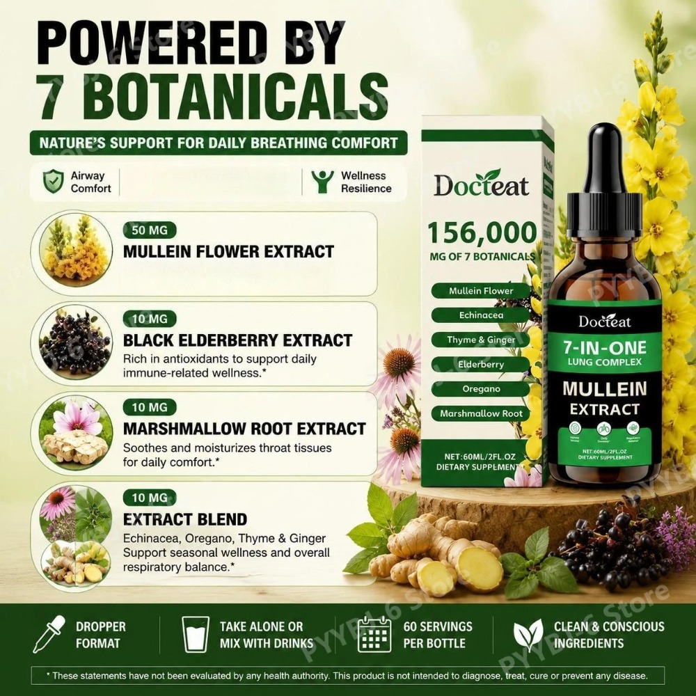 Docteat 7-in-1 Mullein Extract - đánh giá và giá Herbal Wellness Liquid